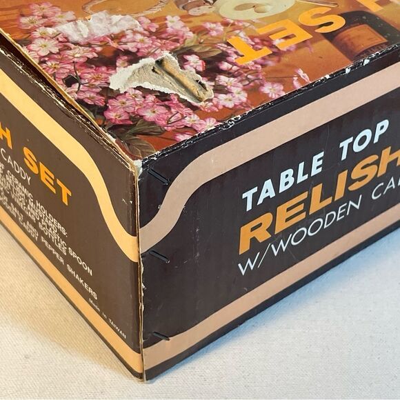 Vintage Table top relish condiments set with wooden caddy by Le Gran imports - Picture 3 of 15